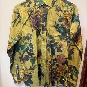 Green and Yellow Lightweight Botanical Shirt Jacket